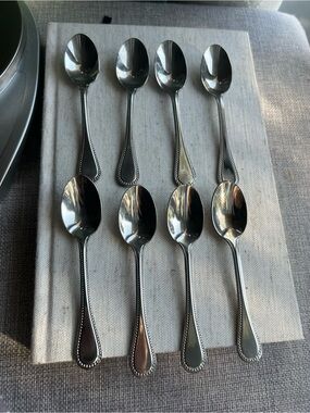 8 Christofle France Perles stainless steel desert or tea spoons flatware